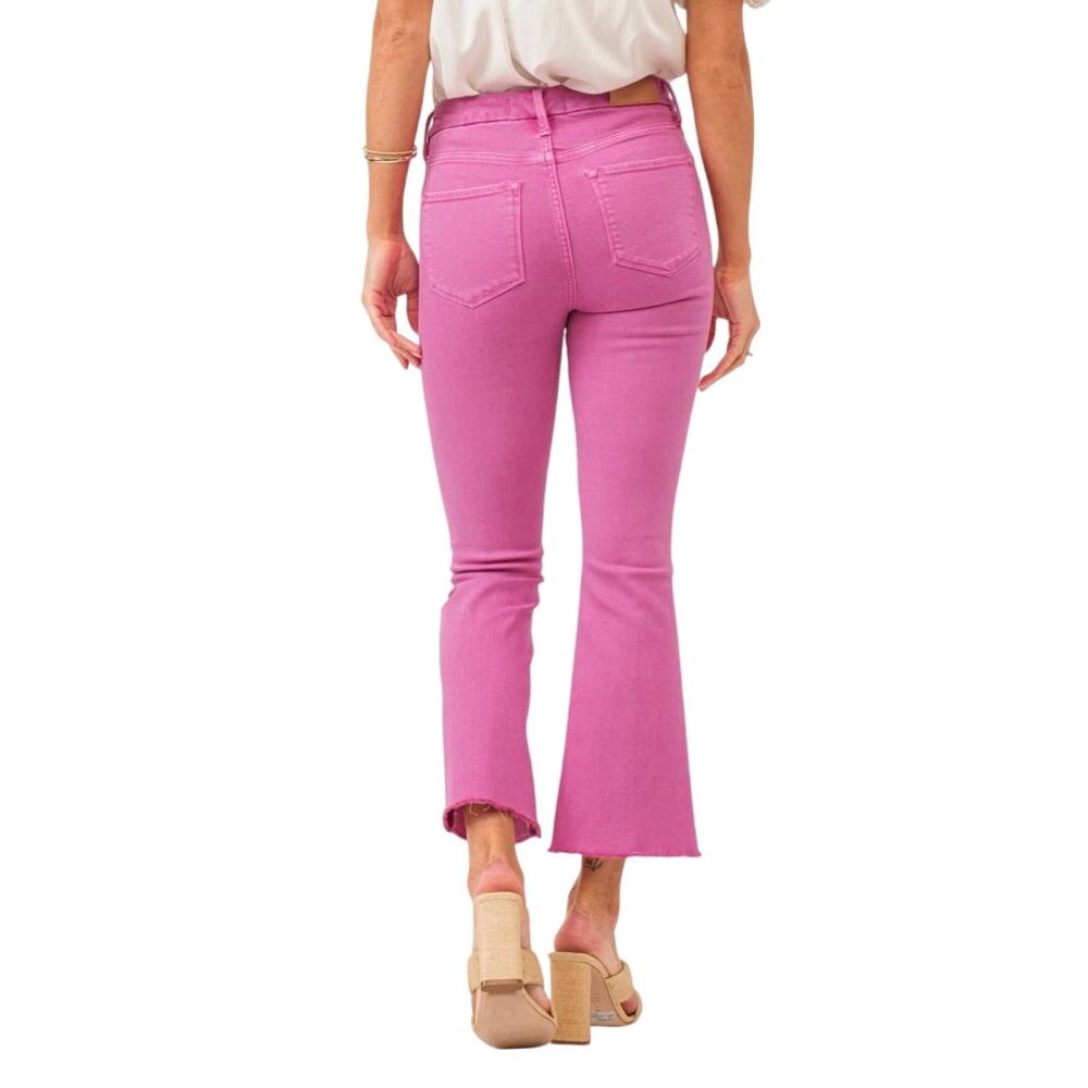 Women's High-Rise Pink Flare Jeans - Picture 2 of 12